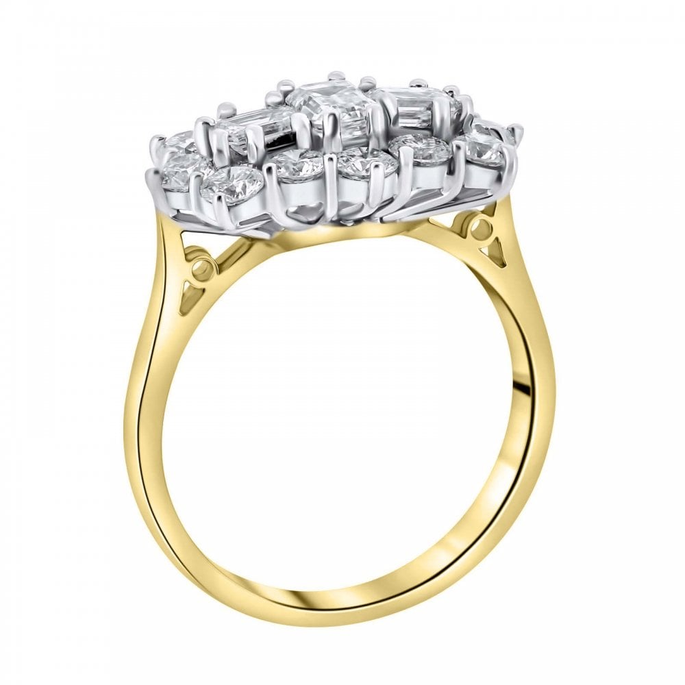 18ct yellow gold 2.00ct baguette diamond cluster ring