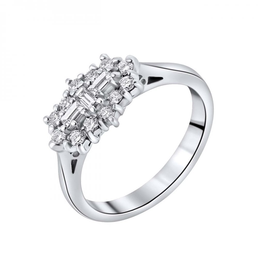 Platinum 0.50ct baguette diamond cluster ring