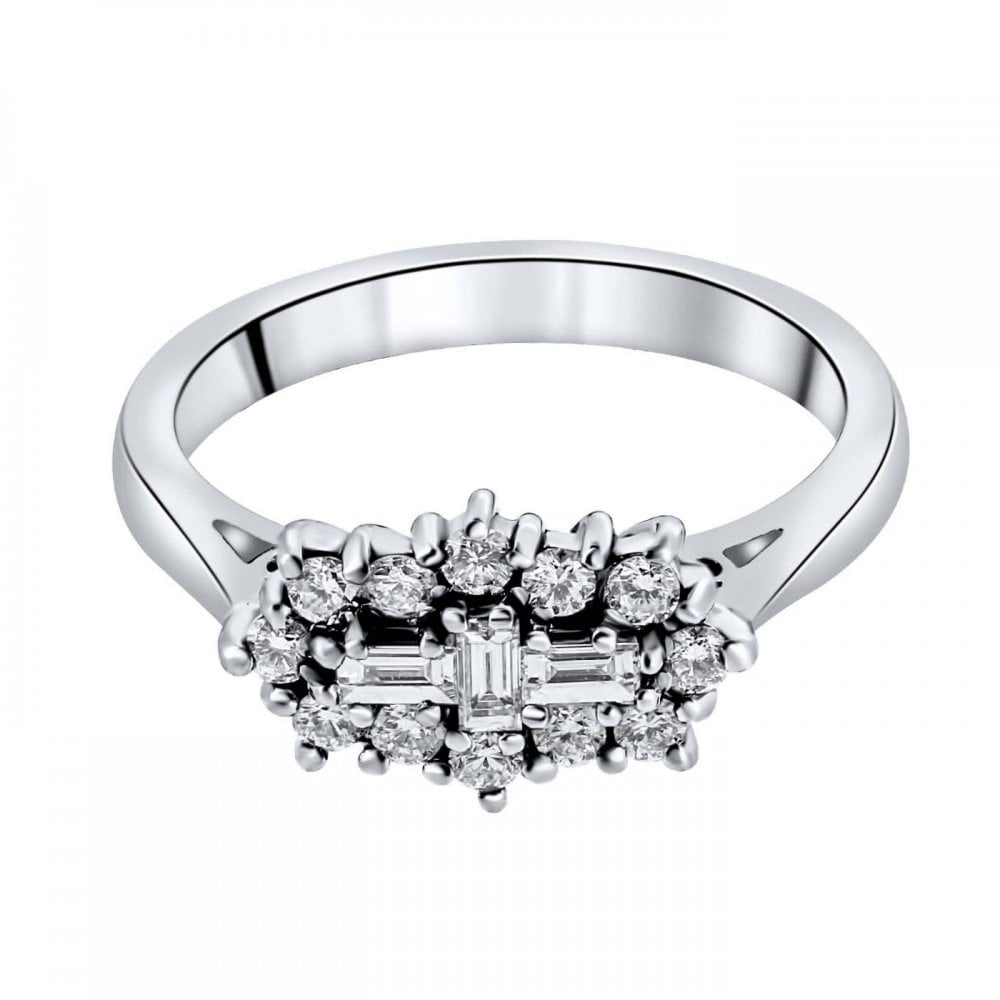 Platinum 0.50ct baguette diamond cluster ring