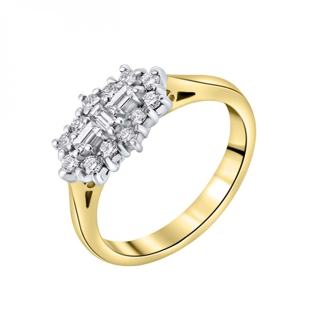 18ct yellow gold 0.50ct baguette diamond cluster ring