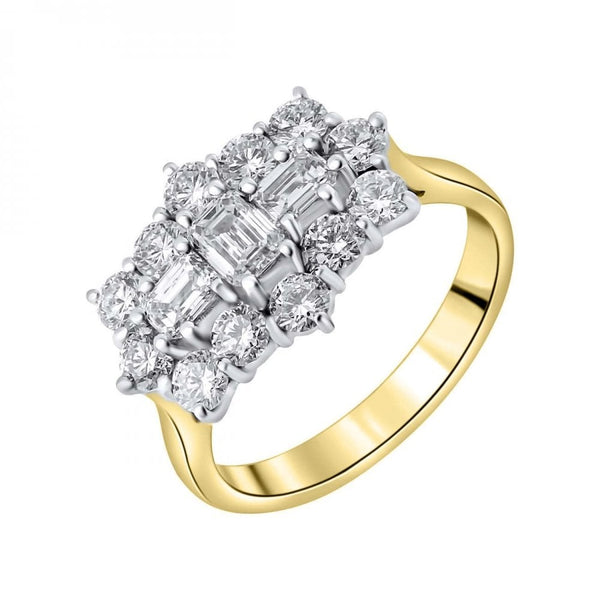 18ct yellow gold 1.30ct baguette diamond cluster ring