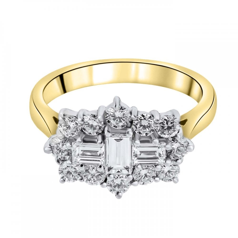 18ct yellow gold 1.30ct baguette diamond cluster ring