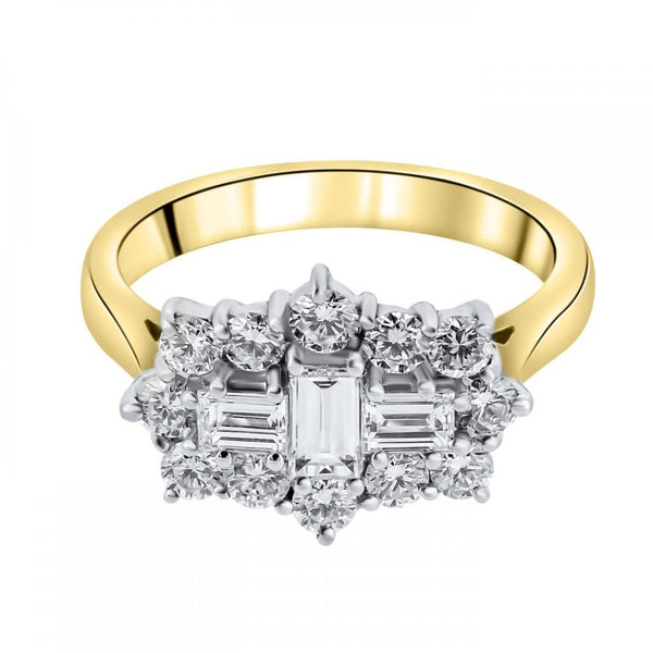 18ct yellow gold 1.30ct baguette diamond cluster ring