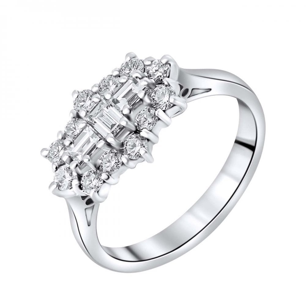 Platinum 1.00ct baguette diamond cluster ring