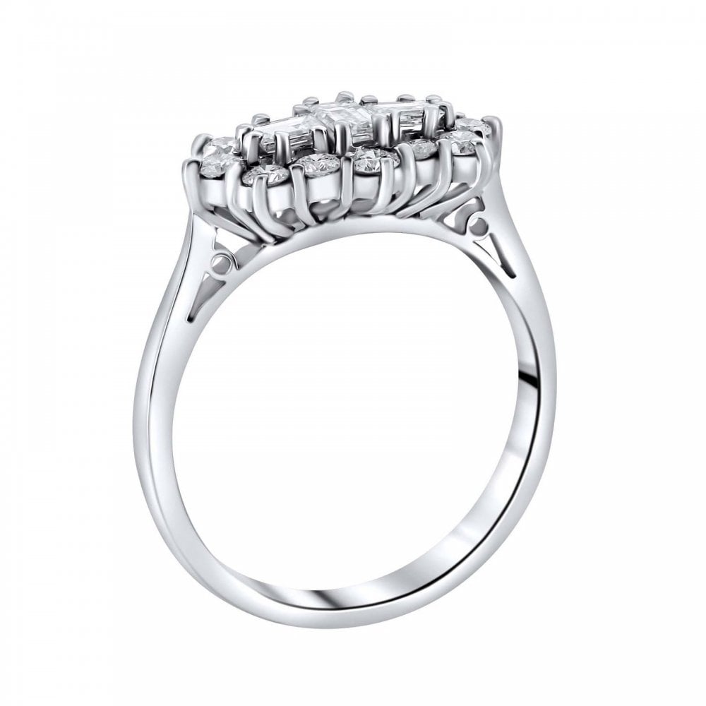 Platinum 1.00ct baguette diamond cluster ring