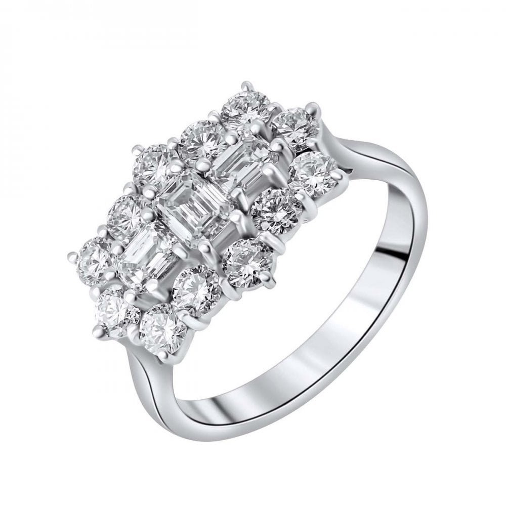 Platinum 2.00ct baguette diamond cluster ring