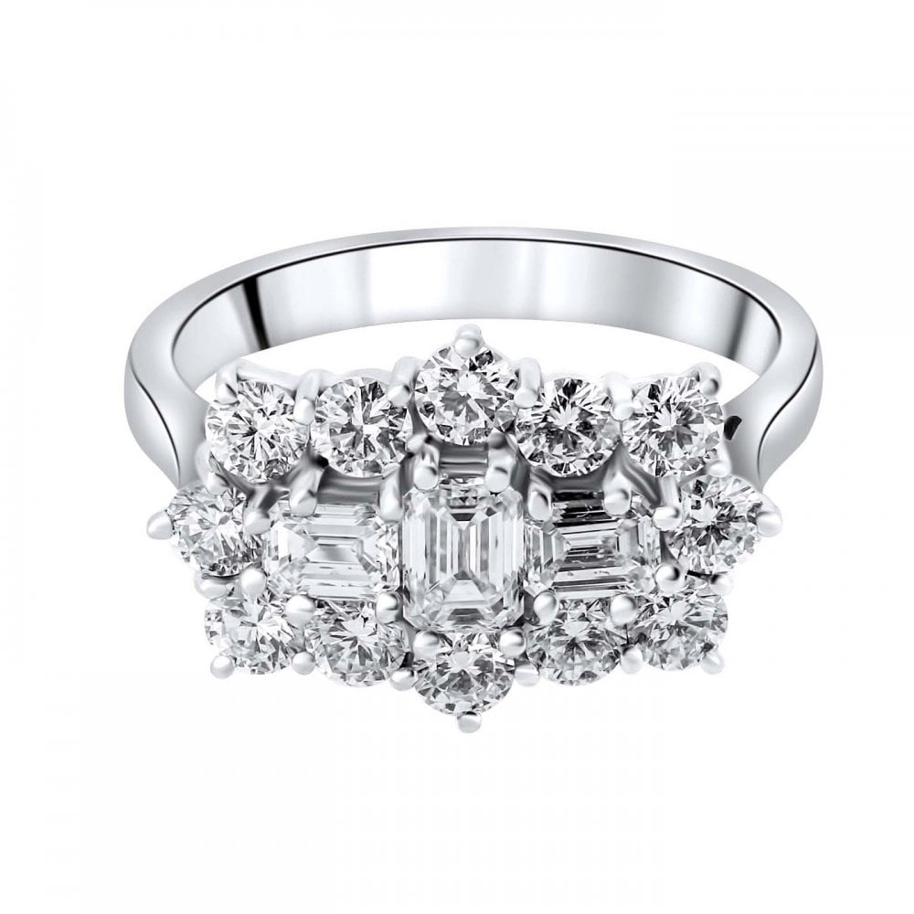 Platinum 2.00ct baguette diamond cluster ring