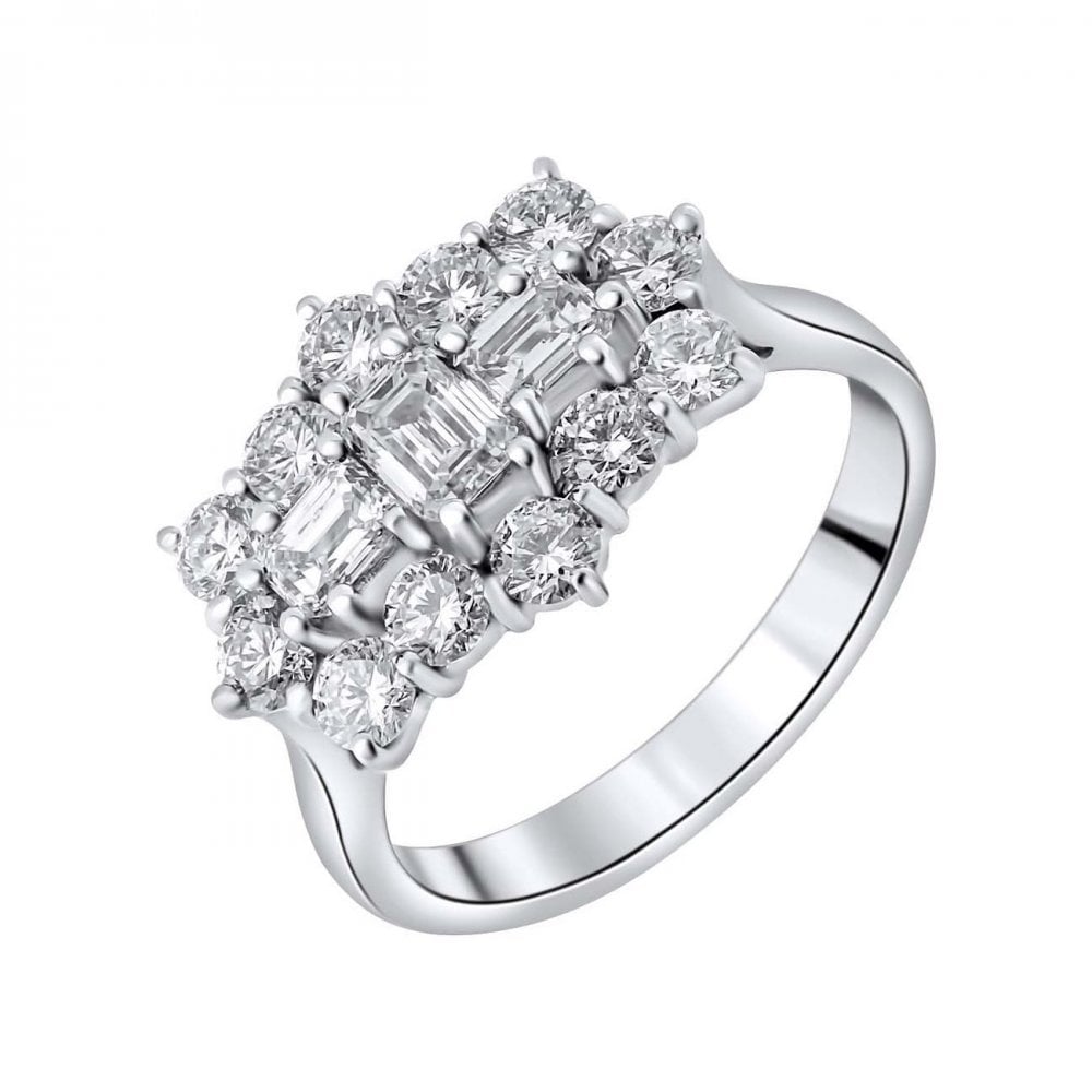 Platinum 1.30ct baguette diamond cluster ring