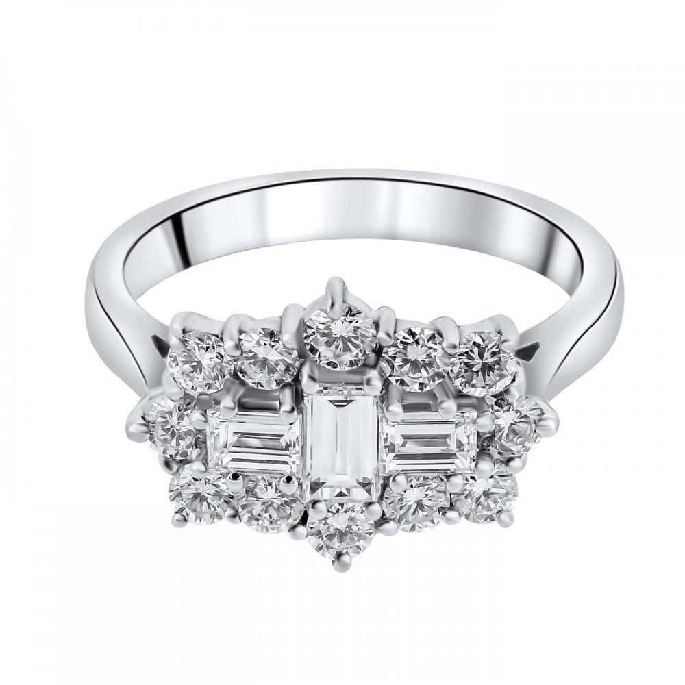 Platinum 1.30ct Baguette Diamond Cluster Ring