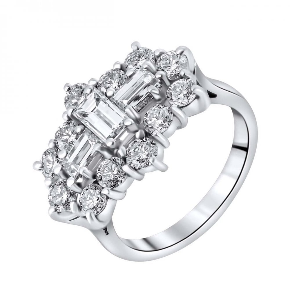 Platinum 2.50ct baguette diamond cluster ring