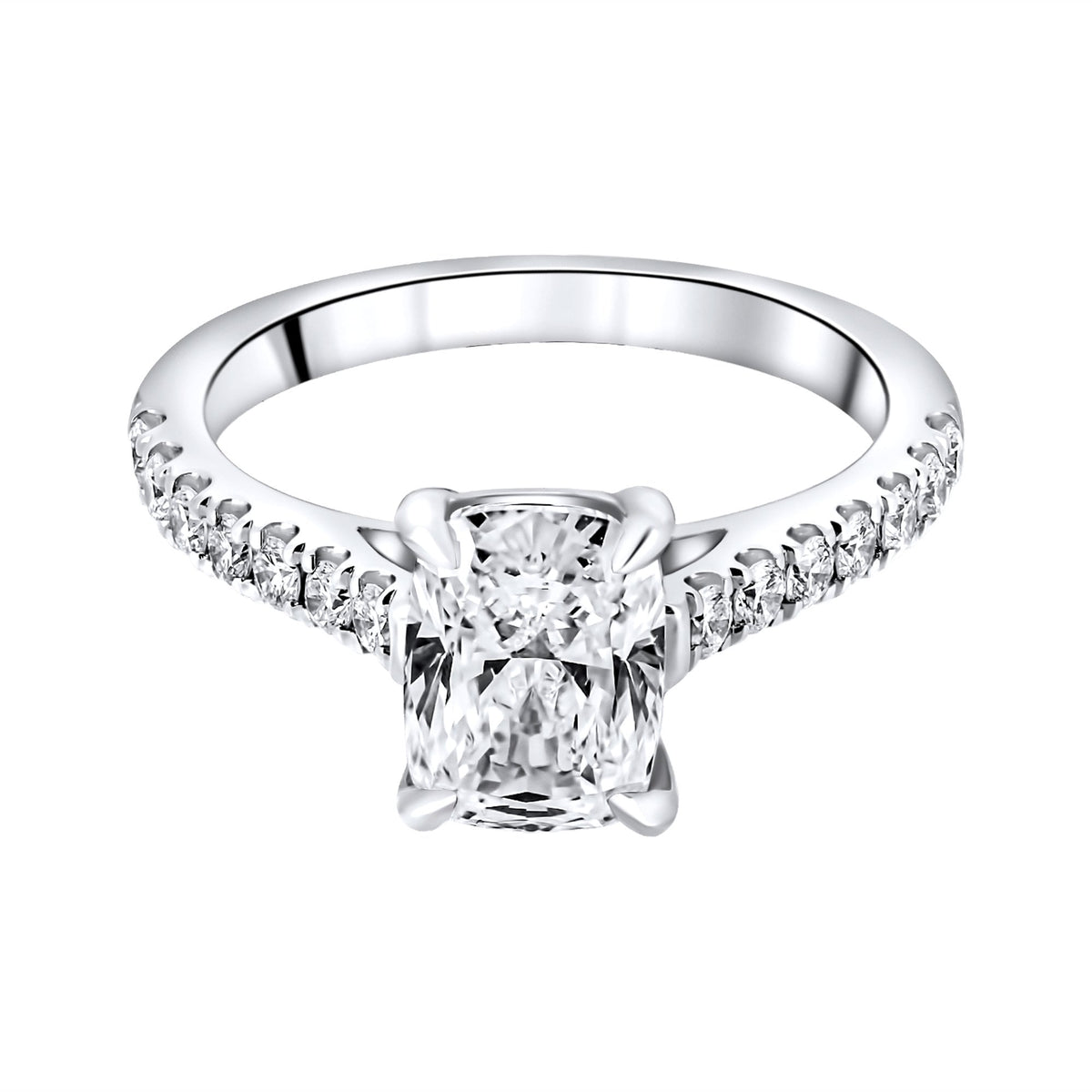 Lab grown platinum 2.04ct D VVS2 elongated cushion diamond ring