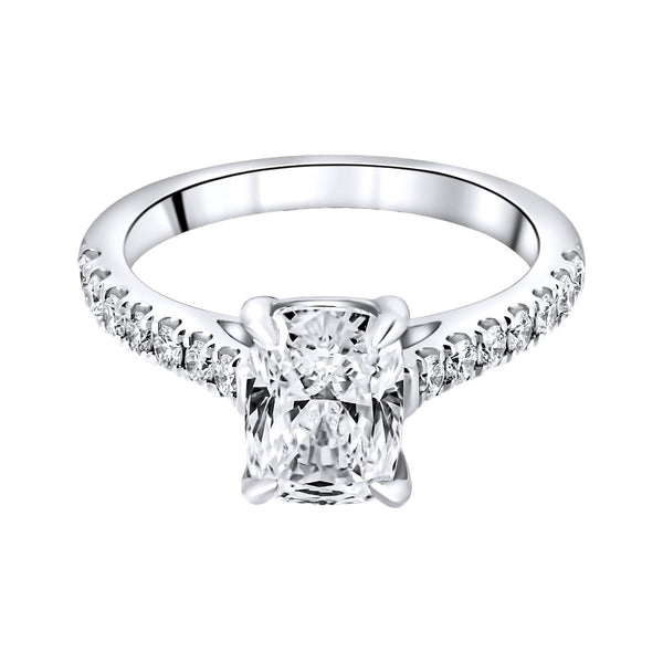 Lab grown platinum 2.04ct D VVS2 elongated cushion diamond ring