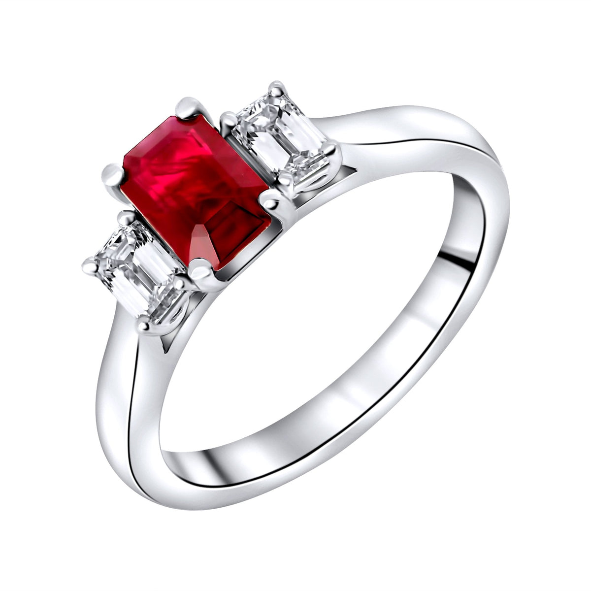 Platinum 1.56ct ruby & 0.52ct diamond 3 stone ring