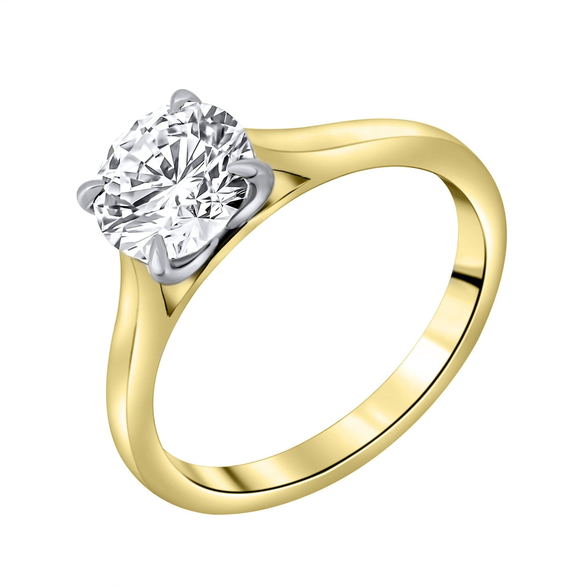 Lab grown 18ct yellow gold 1.50ct D VVS2 IGI round diamond ring
