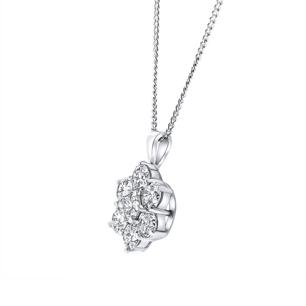 Platinum 1.50ct diamond flower cluster pendant