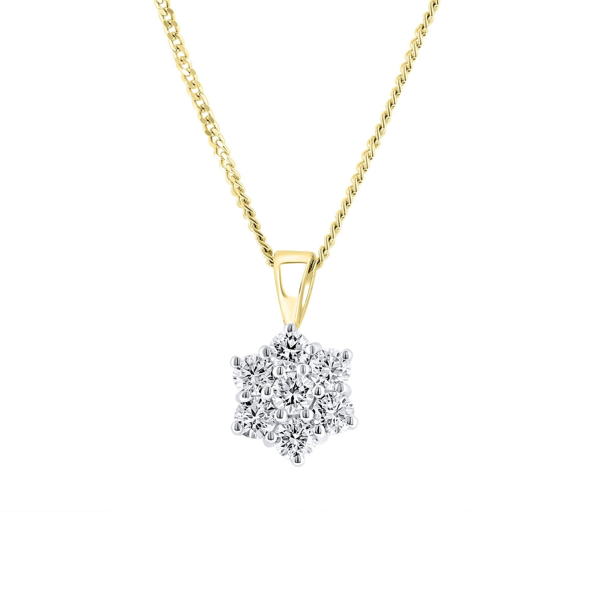 18ct yellow gold 0.50ct diamond flower cluster pendant