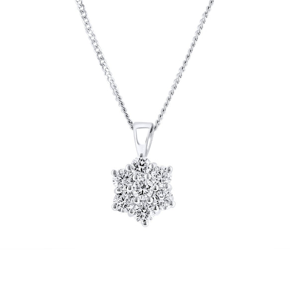 18ct white gold 0.75ct diamond flower cluster pendant