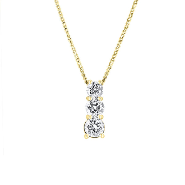 18ct yellow gold 1.00ct round brilliant diamond trilogy pendant