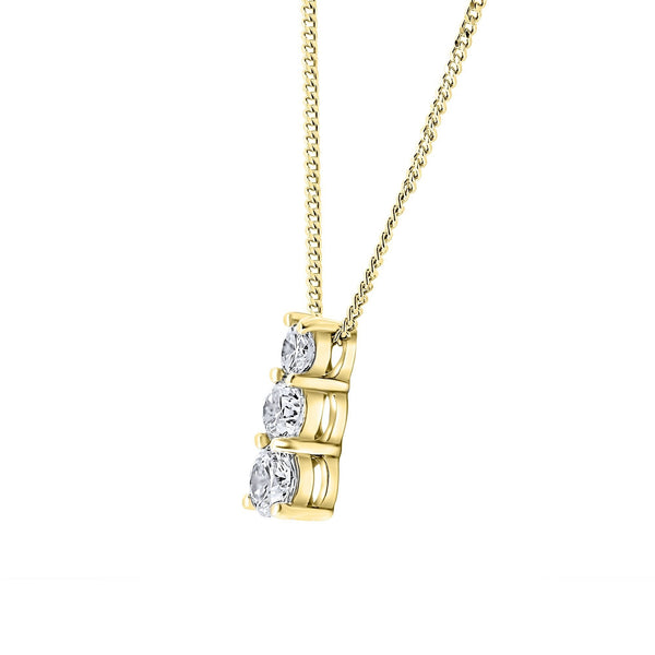 18ct yellow gold 1.00ct round brilliant diamond trilogy pendant