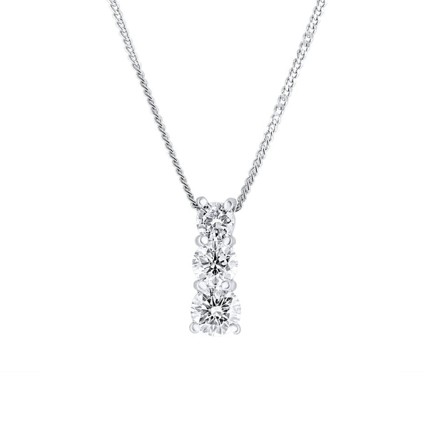 Platinum 0.75ct round brilliant cut diamond trilogy pendant