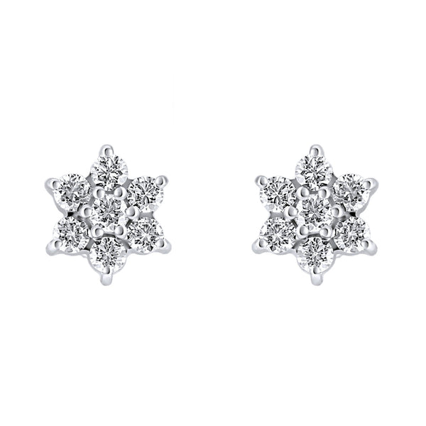 Platinum 0.50ct round brilliant diamond flower cluster earrings