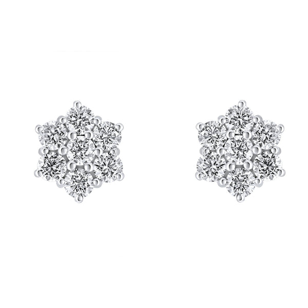Platinum 1.00ct flower cluster diamond earrings