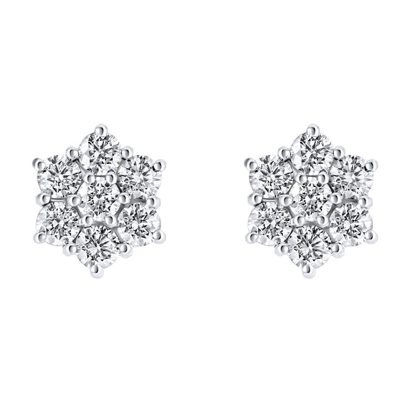 Platinum 1.50ct flower cluster diamond earrings