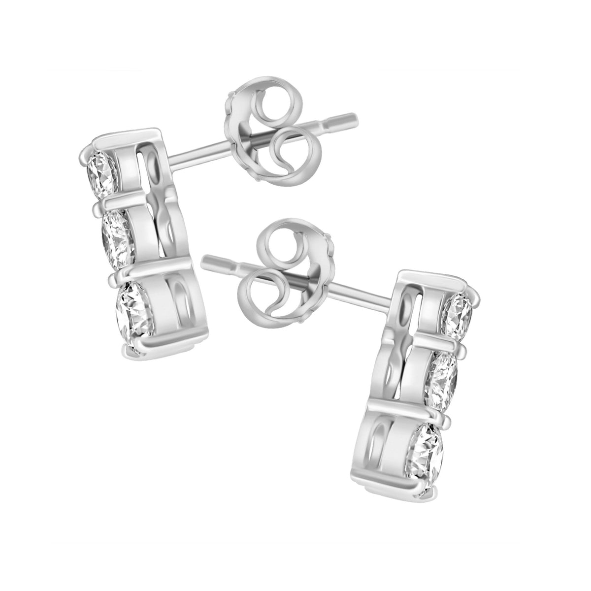 Platinum 1.00ct round brilliant diamond trilogy earrings