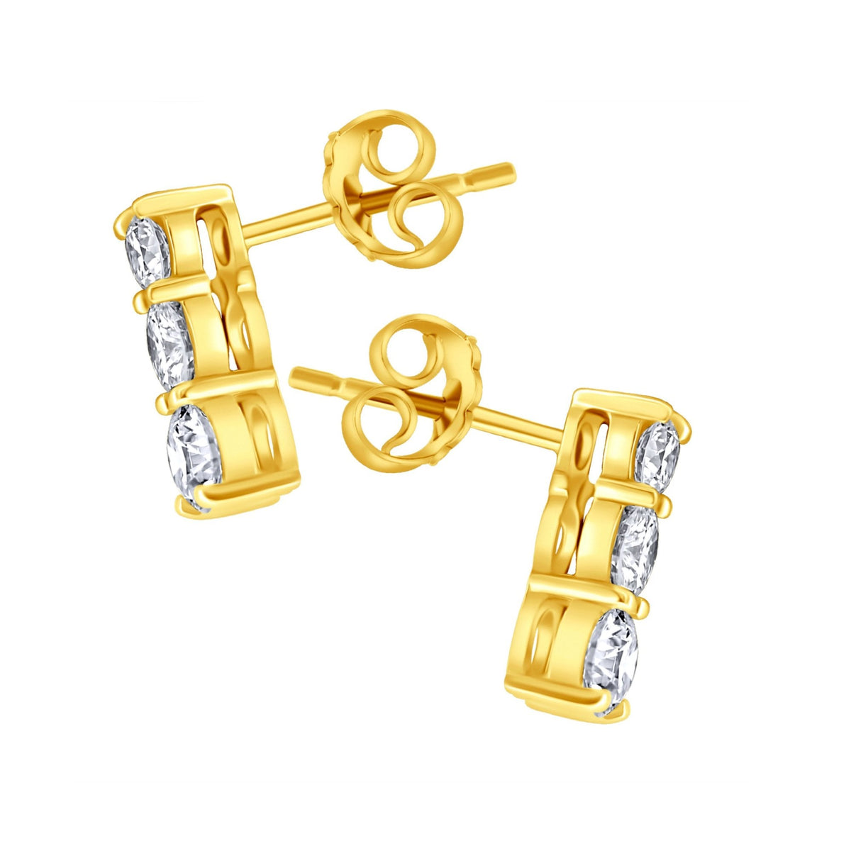 18ct yellow gold 1.00ct round brilliant diamond trilogy earrings
