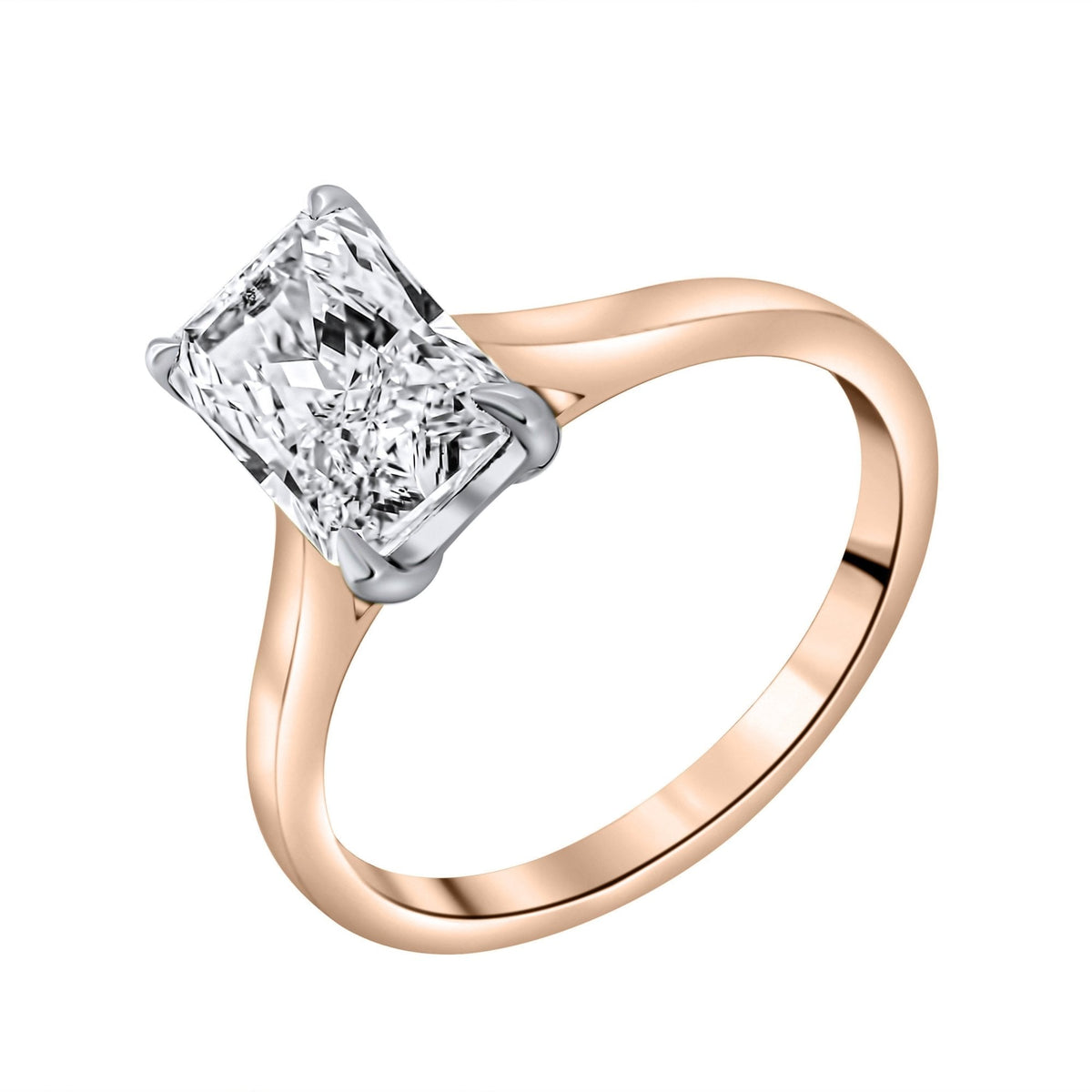 Lab grown 18ct rose gold 2.19ct D VVS2 IGI radiant diamond ring