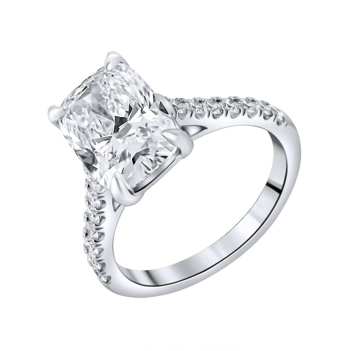 Lab grown platinum 4.09ct D VVS2 elongated cushion diamond ring