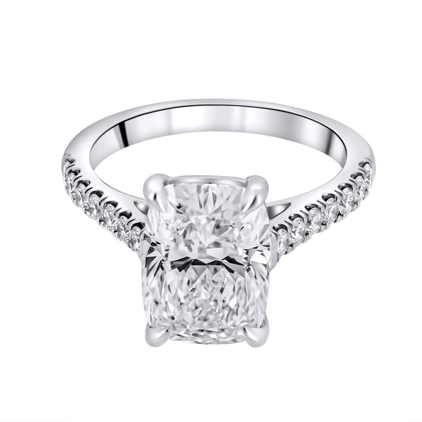 Lab grown platinum 4.09ct D VVS2 elongated cushion diamond ring