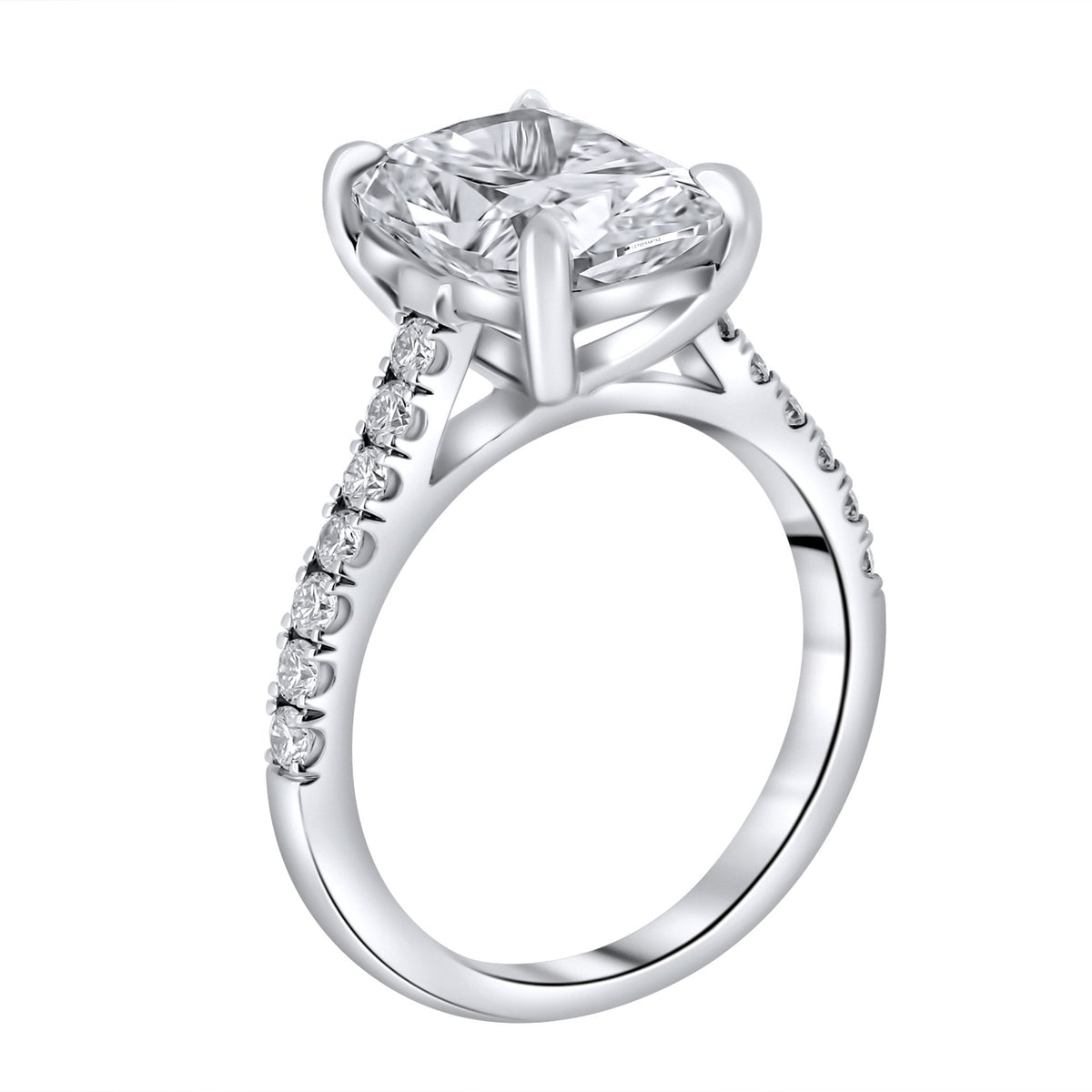 Lab grown platinum 4.09ct D VVS2 elongated cushion diamond ring