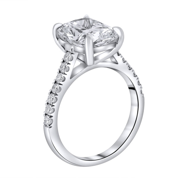 Lab grown platinum 4.09ct D VVS2 elongated cushion diamond ring