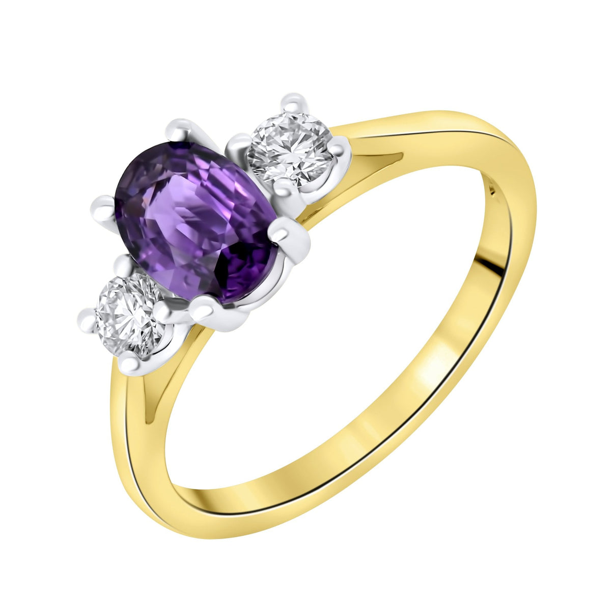 18ct yellow gold 0.98ct purple sapphire & 0.25ct diamond ring