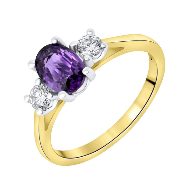 18ct yellow gold 0.98ct purple sapphire & 0.25ct diamond ring