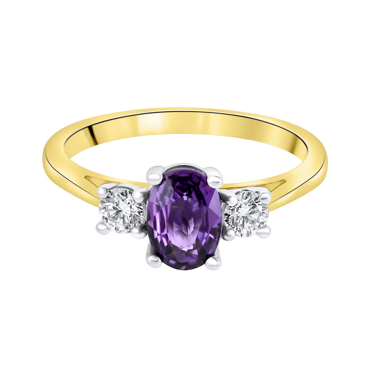 18ct yellow gold 0.98ct purple sapphire & 0.25ct diamond ring