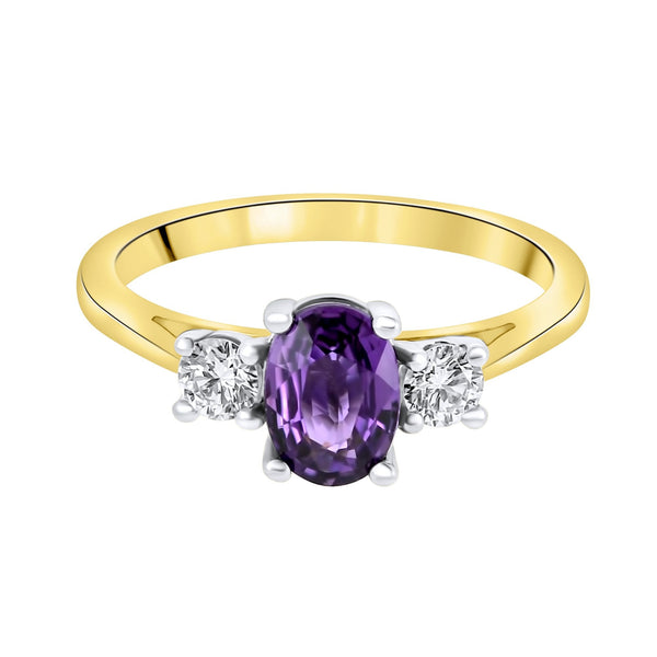 18ct yellow gold 0.98ct purple sapphire & 0.25ct diamond ring