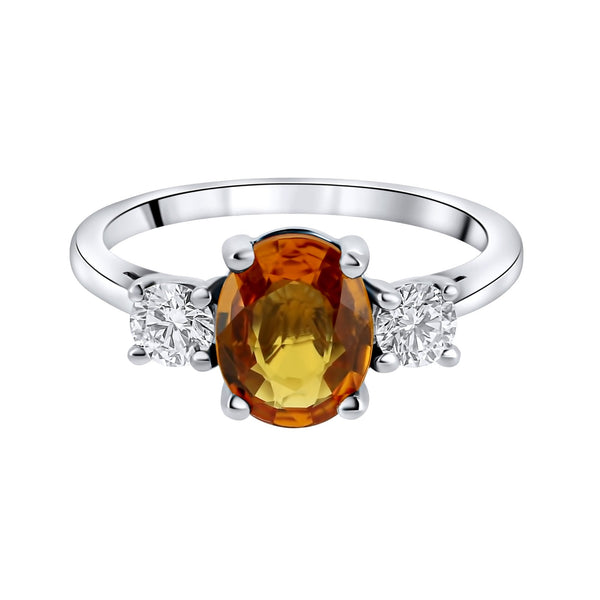 Platinum 1.22ct fire opal & 0.41ct diamond 3 stone ring
