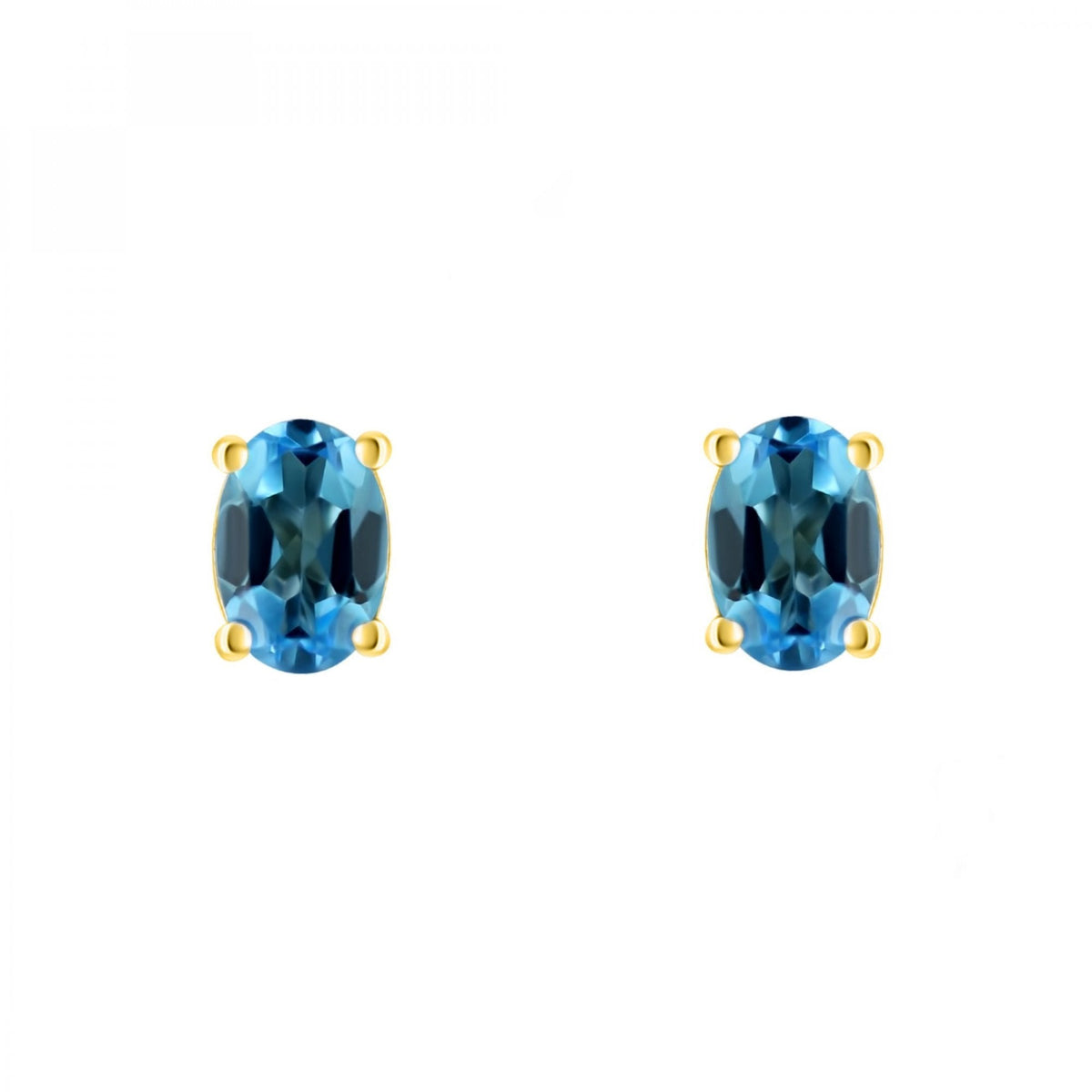 18ct yellow gold 7mm x 5mm Swiss blue topaz stud earrings