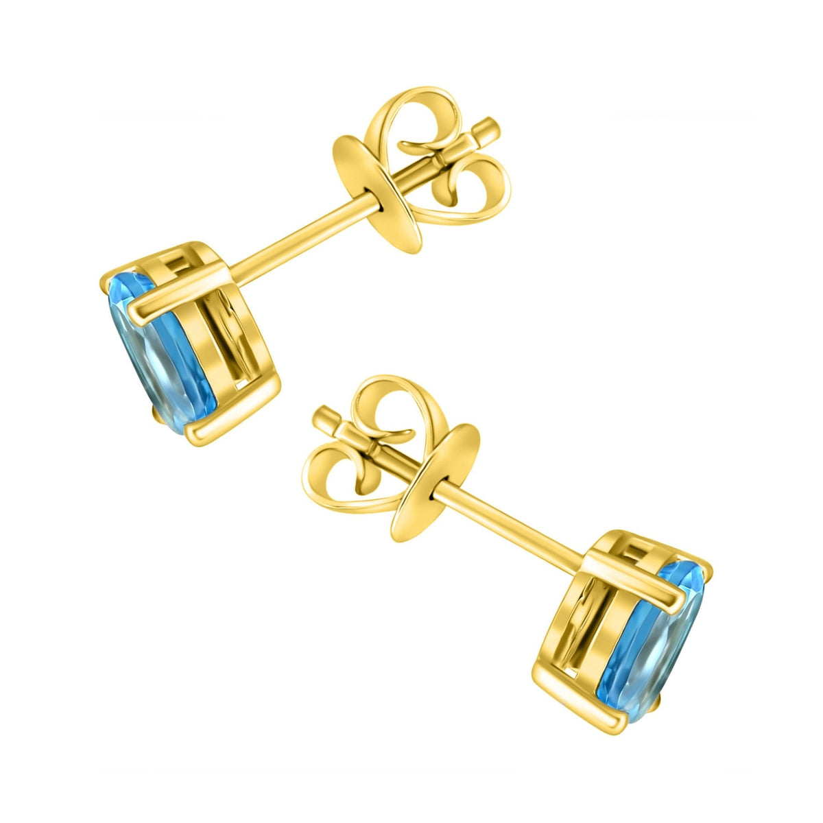 18ct yellow gold 7mm x 5mm Swiss blue topaz stud earrings