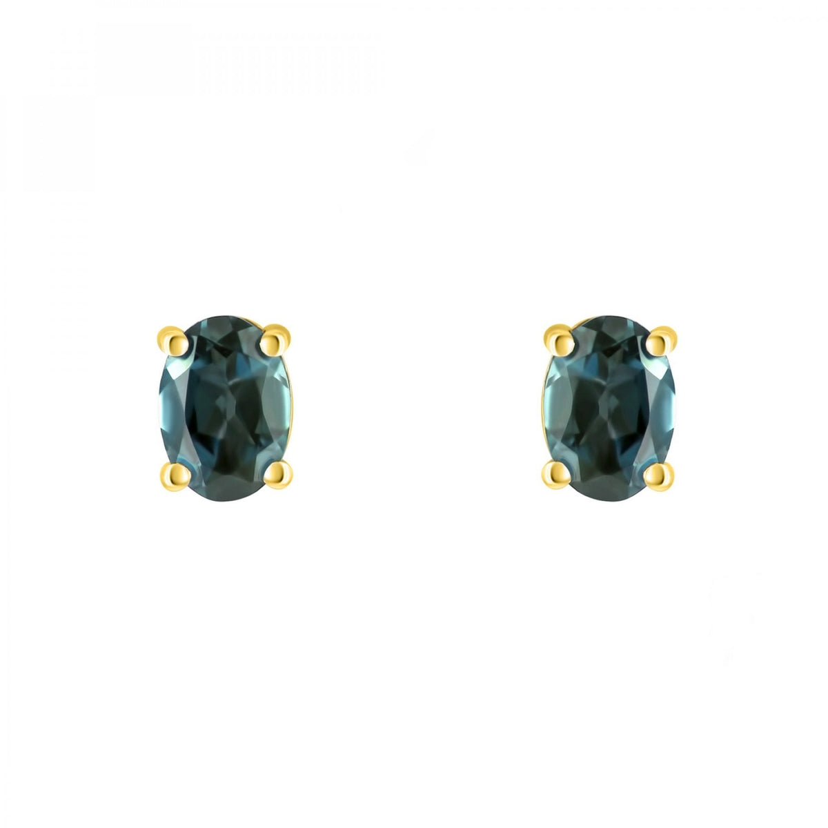 18ct yellow gold 7mm x 5mm London blue topaz stud earrings
