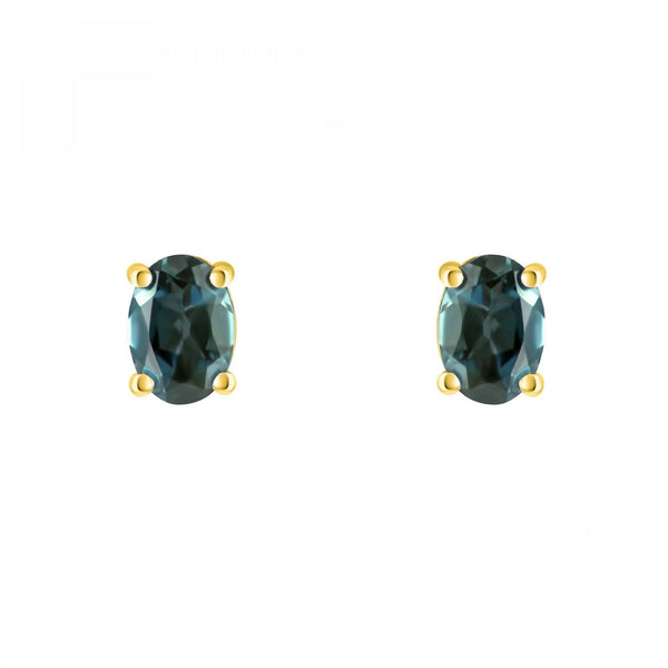 18ct yellow gold 7mm x 5mm London blue topaz stud earrings