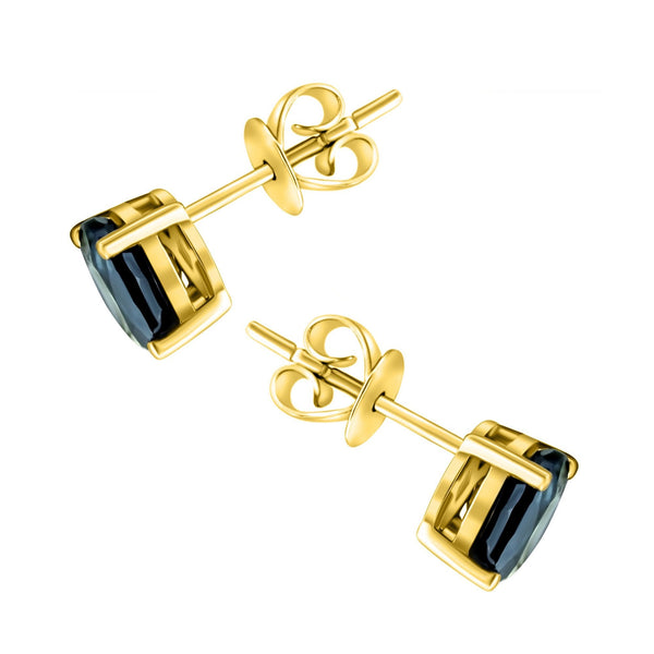 18ct yellow gold 7mm x 5mm London blue topaz stud earrings