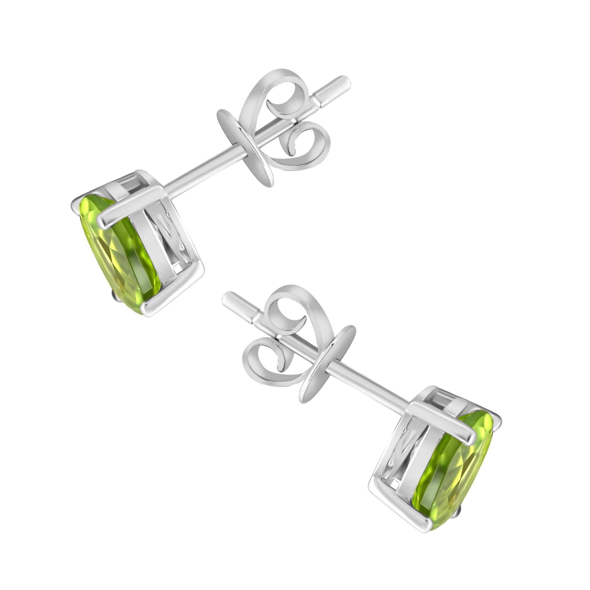 Platinum 7mm x 5mm peridot stud earrings