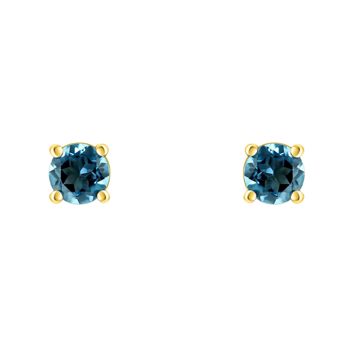 18ct yellow gold 5mm x 5mm Swiss blue topaz stud earrings