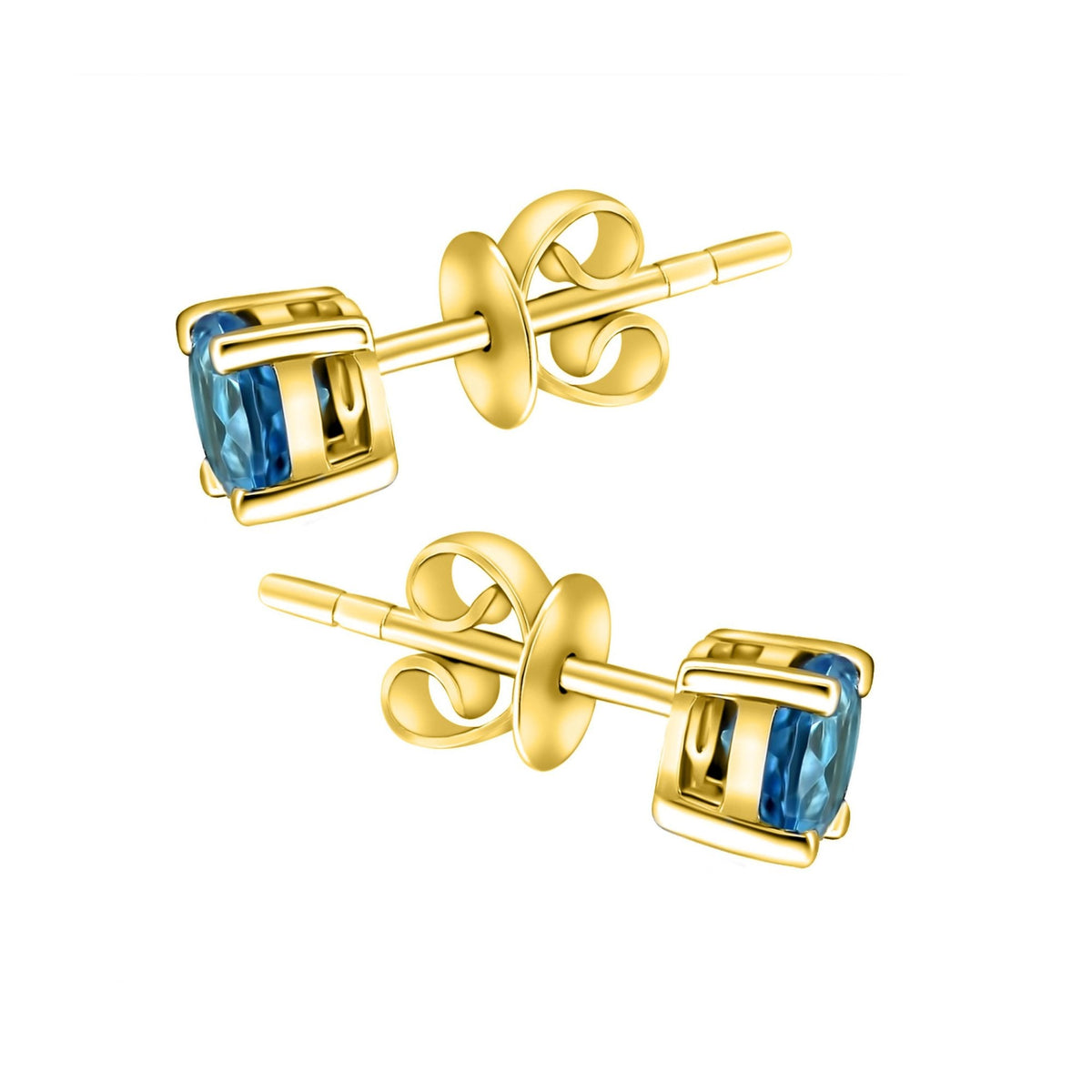 18ct yellow gold 5mm x 5mm Swiss blue topaz stud earrings