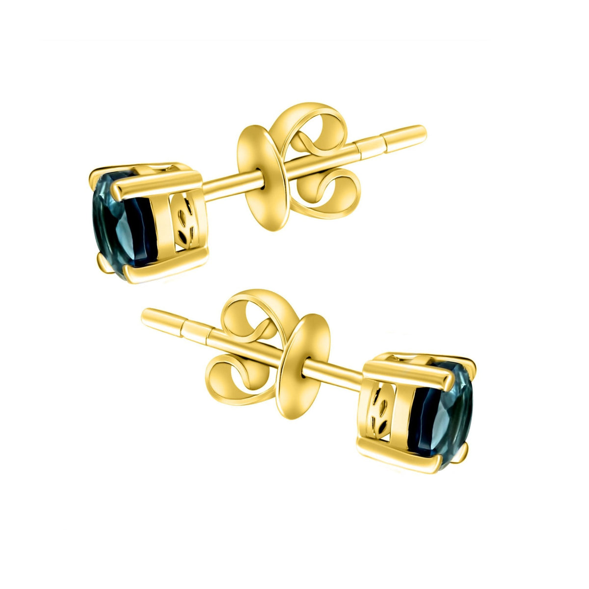 18ct yellow gold 5mm x 5mm London blue topaz stud earrings