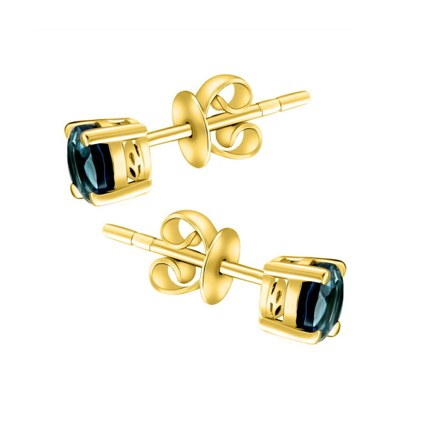 18ct yellow gold 5mm x 5mm London blue topaz stud earrings