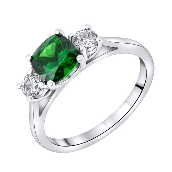 Platinum 1.07ct Tsavorite Garnet & 0.28ct Diamond 3 Stone Ring